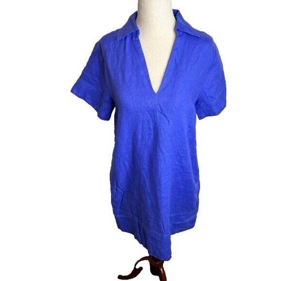 Madewell $128 V-Neck Mini Dress 100% Linen in Blue Star Size XS NQ627 - Picture 3 of 9